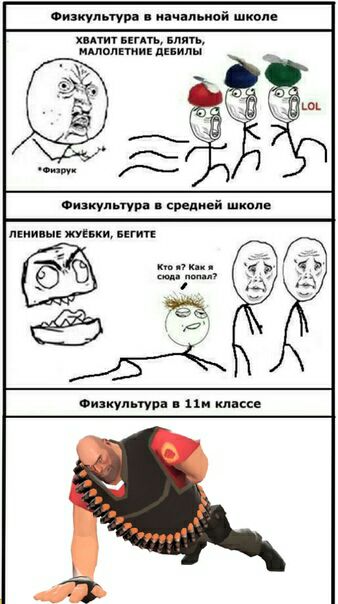 Физкультура в начальной школе ХВАТИТ БЕГАТЬ, БЛЯТЬ, МАЛОЛЕТНИЕ ДЕБИЛЫ 5 LOL *Физрук Физкультура в средней школе ЛЕНИВЫЕ ЖУЁБКИ, БЕГИТЕ Кто я? Как я 4 сюда попал? у a Физкультура в классе