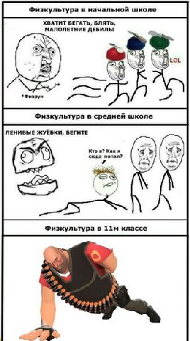 Физкультура в начальной школе ХВАТИТ БЕГАТЬ, БЛЯТЬ, МАЛОЛЕТНИЕ ДЕБИЛЫ 5 LOL *Физрук Физкультура в средней школе ЛЕНИВЫЕ ЖУЁБКИ, БЕГИТЕ Кто я? Как я 4 сюда попал? у a Физкультура в классе
