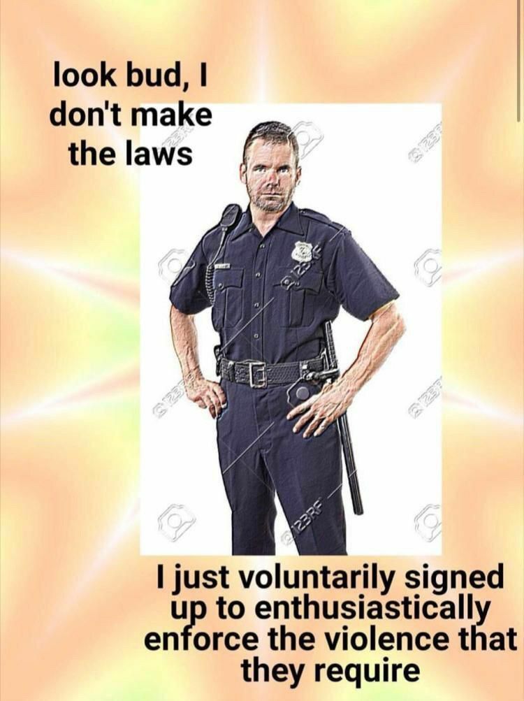 look bud, don't make the laws just voluntarily signed up to enthusiastically enforce the violence that they require