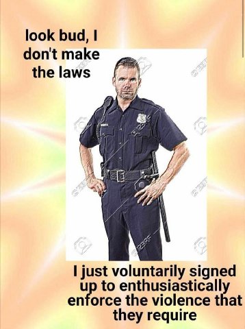 look bud, don't make the laws just voluntarily signed up to enthusiastically enforce the violence that they require
