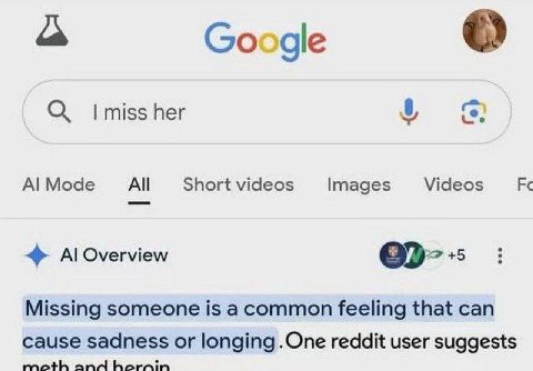 о Google О miss her Mode Short videos Images Videos А Overview +5 Missing someone is а common feeling that can cause sadness or longing .One reddit user suggests moth and hornin
