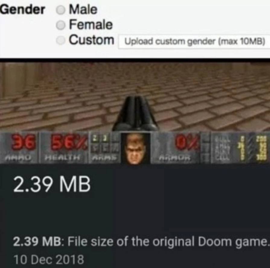 ender Male Female Custom Upload custom gender (max TOMB) 2.39 File size of the original Doom game