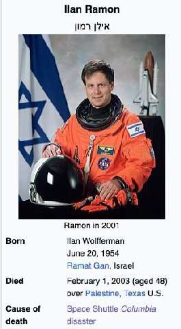 >first israeli astronaut
>dies in space shuttle crash over place called palestine
who writes that shit