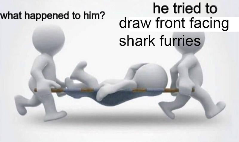 what happened to him? he tried to draw front facing shark furr