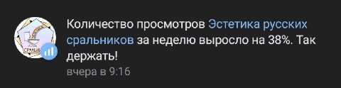 Количество просмотров Эстетика русских сральников за неделю выросло на 38%. Так держать! вчера в 9:16