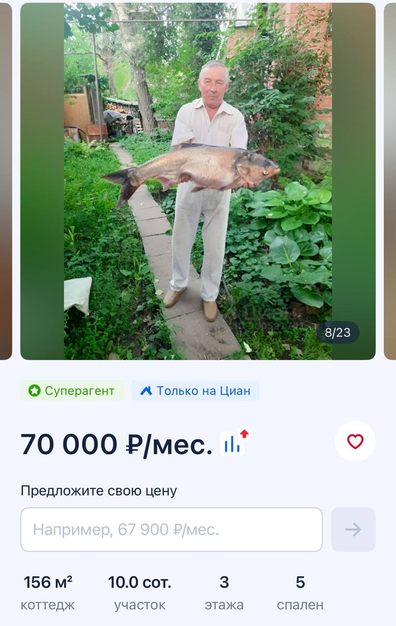 on A 8/23 Суперагент Только на Циан 70 000 Р/мес. Предложите свою цену 156 10.0 сот. 3 5 коттедж участок этажа спален