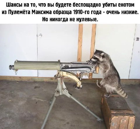 Шансы на то, что вы будете беспощадно убиты енотом из Пулемёта Максима образца года очень низкие. Но никогда не нулевые. +5 и Lag А