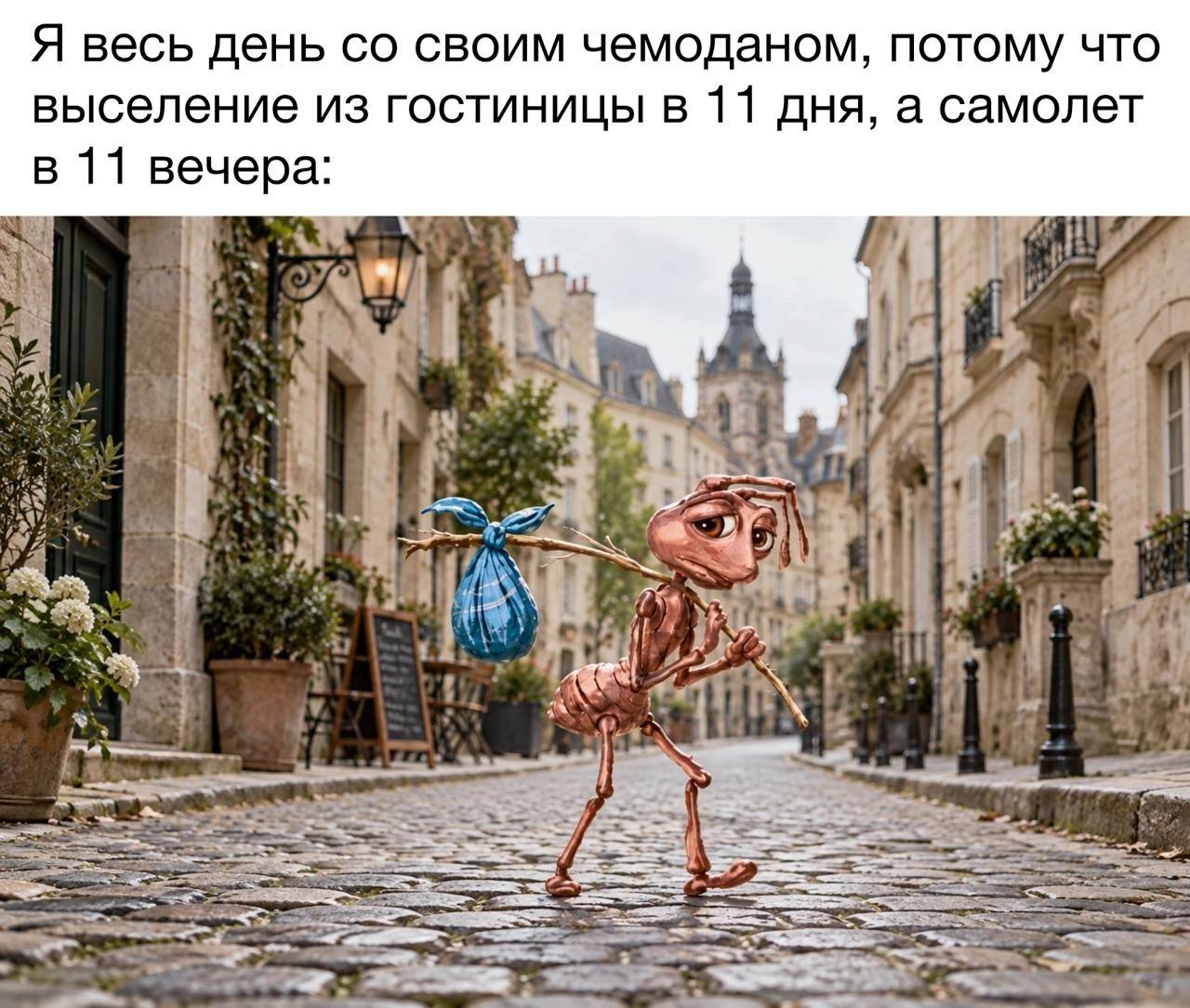 Я весь день своим чемоданом, потому что выселение из гостиницы в 11 дня, а самолет в 11 вечера: