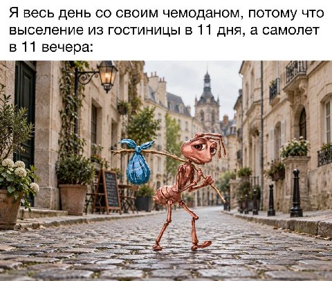 Я весь день своим чемоданом, потому что выселение из гостиницы в 11 дня, а самолет в 11 вечера: