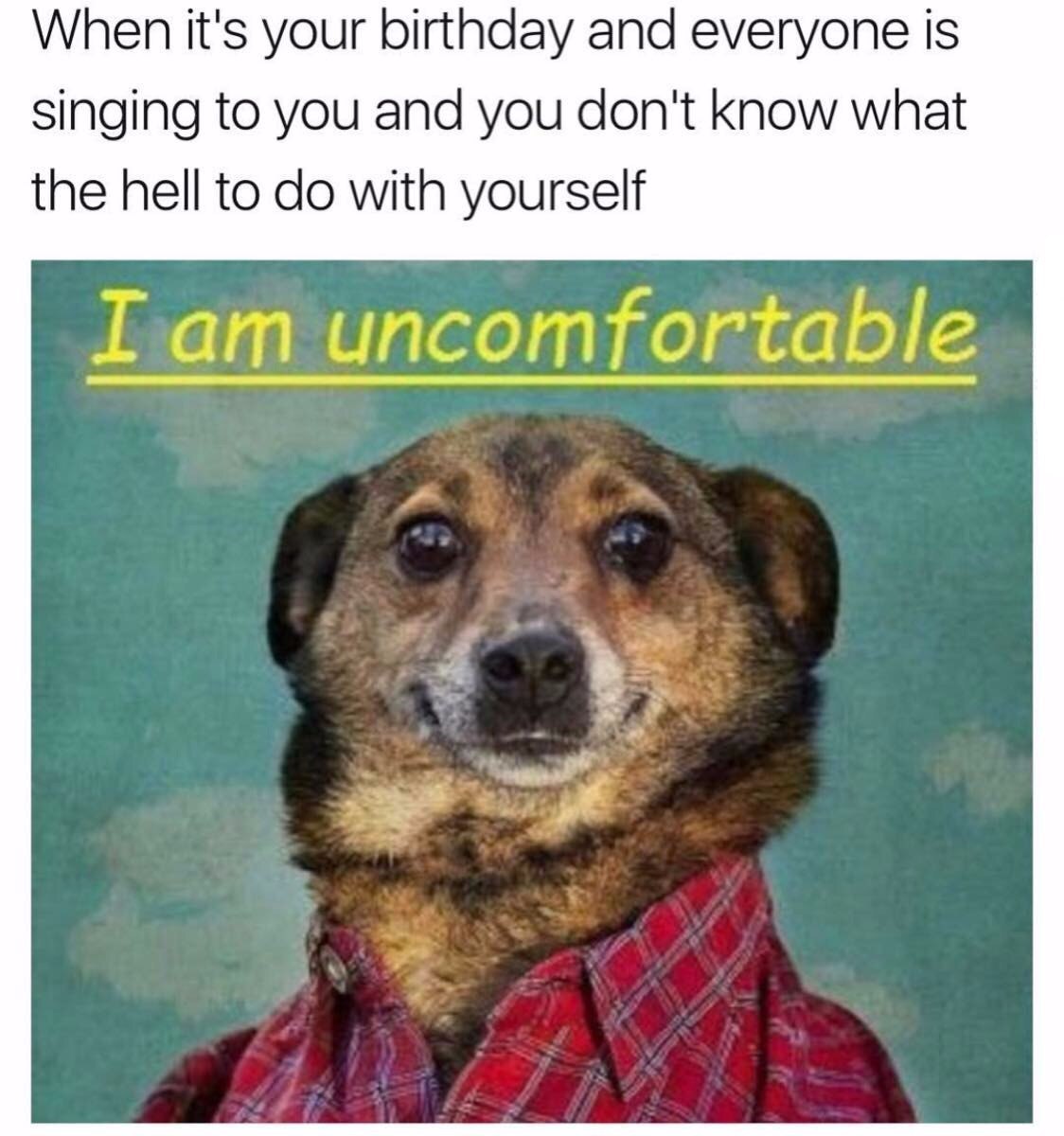 When it's your birthday and everyone is singing to you and you don't know what the hell to with yourself Гат uncomfortable