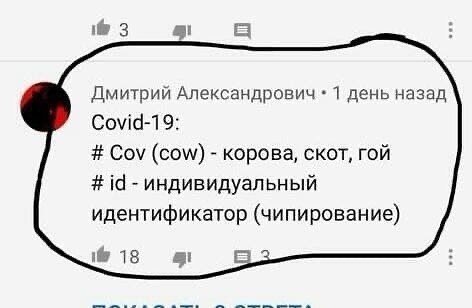 i@ 3 Дмитрий Александрович 1 день назад Covid-19: Cov (cow) корова, скот, гой индивидуальный идентификатор (чипирование) wis