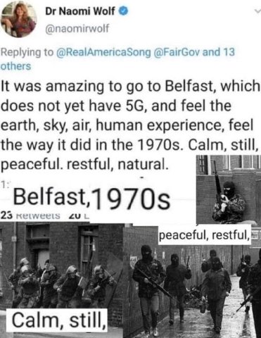 Naomi Wolf naomirwolf Replying to @RealAmericaSong and otners К was amazing to to Belfast, which does not yet have and feel the earth, sky, air, human experience, feel the way it did in the Calm, stil