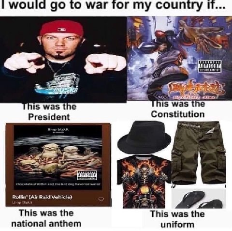 would to war for my country 15 was 15 was President Constitution Rollin’ (Air Raid Limp Bizkit (7 This was the This wast he national anthem uniform