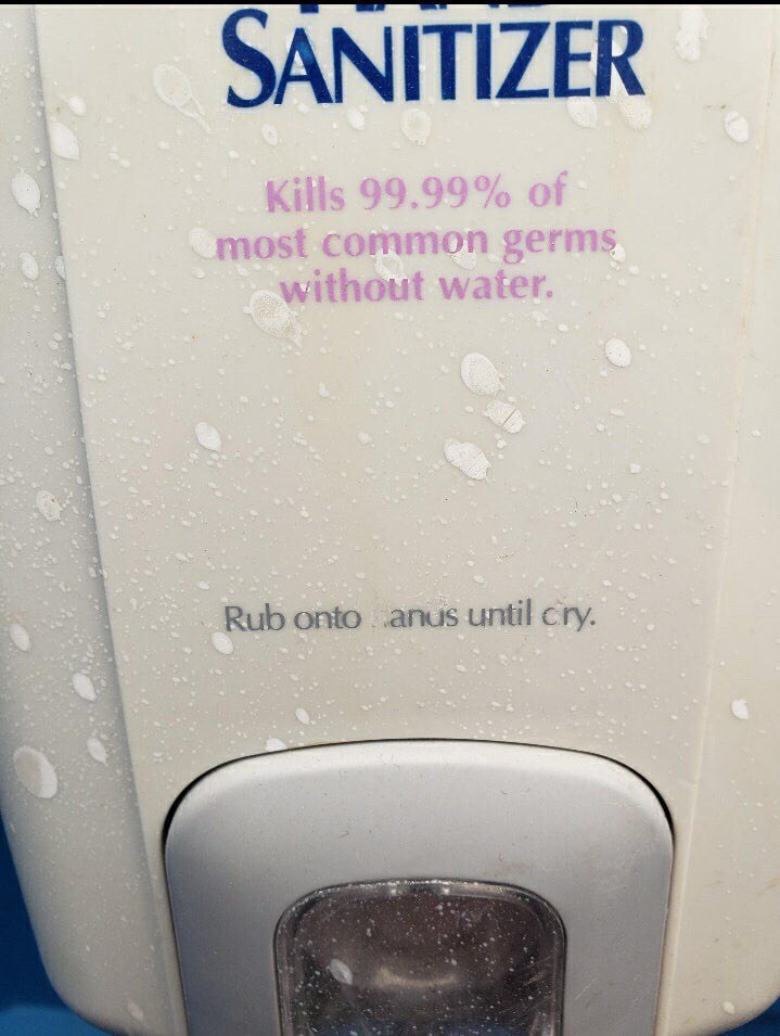 SANITIZER Rub onto until cry. ore