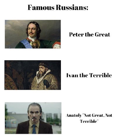 Famous Russians: Peter the Great Ivan the Terrible Anatoly "Not Great, Not Terrible"