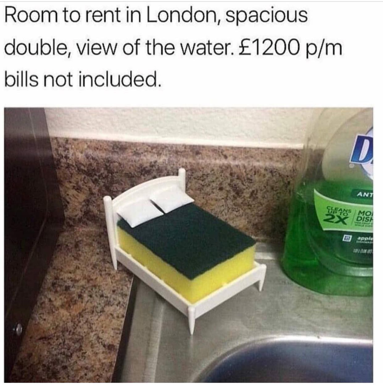 Room to rent in London, spacious double, view of the water. £1200 bills not included.