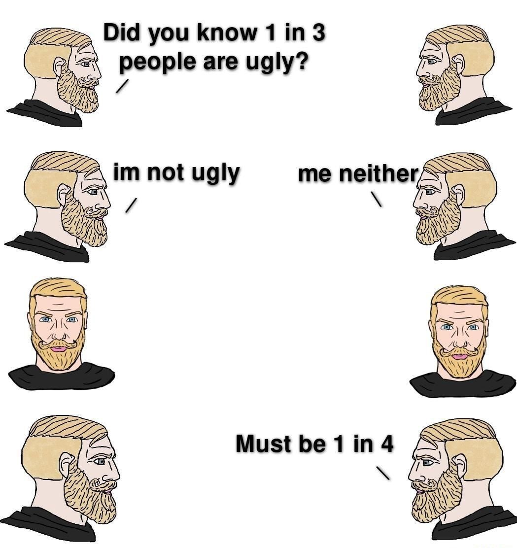 Did you know 1 3 people are ugly? not ugly me Must be 1 4