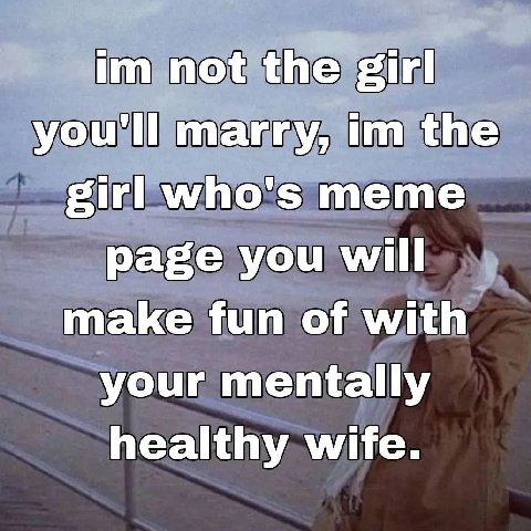 not the girl you'll marry, the girl who's meme page you will make fun of with your mentally healthy wife.