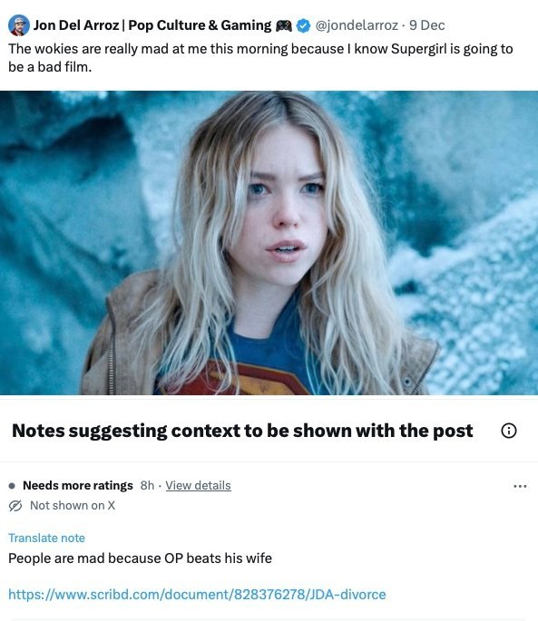 Jon Del Arroz| Pop Culture Gaming 9 Dec The wokies are really mad at me this morning because know Supergirl is going to be a bad film. в. я a 4 Notes suggesting context to be shown withthe post Needs 