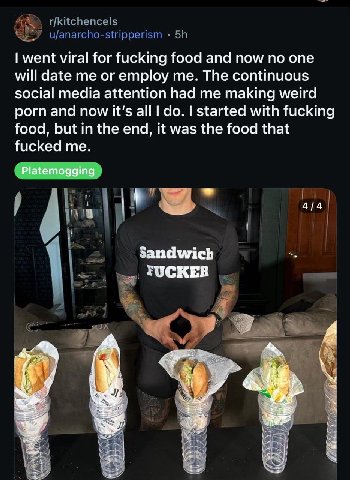 went viral for fucking food and now по one will date me or employ me. The continuous social media attention had me making weird porn and now it’s all started with fucking food, but in the end, it was 