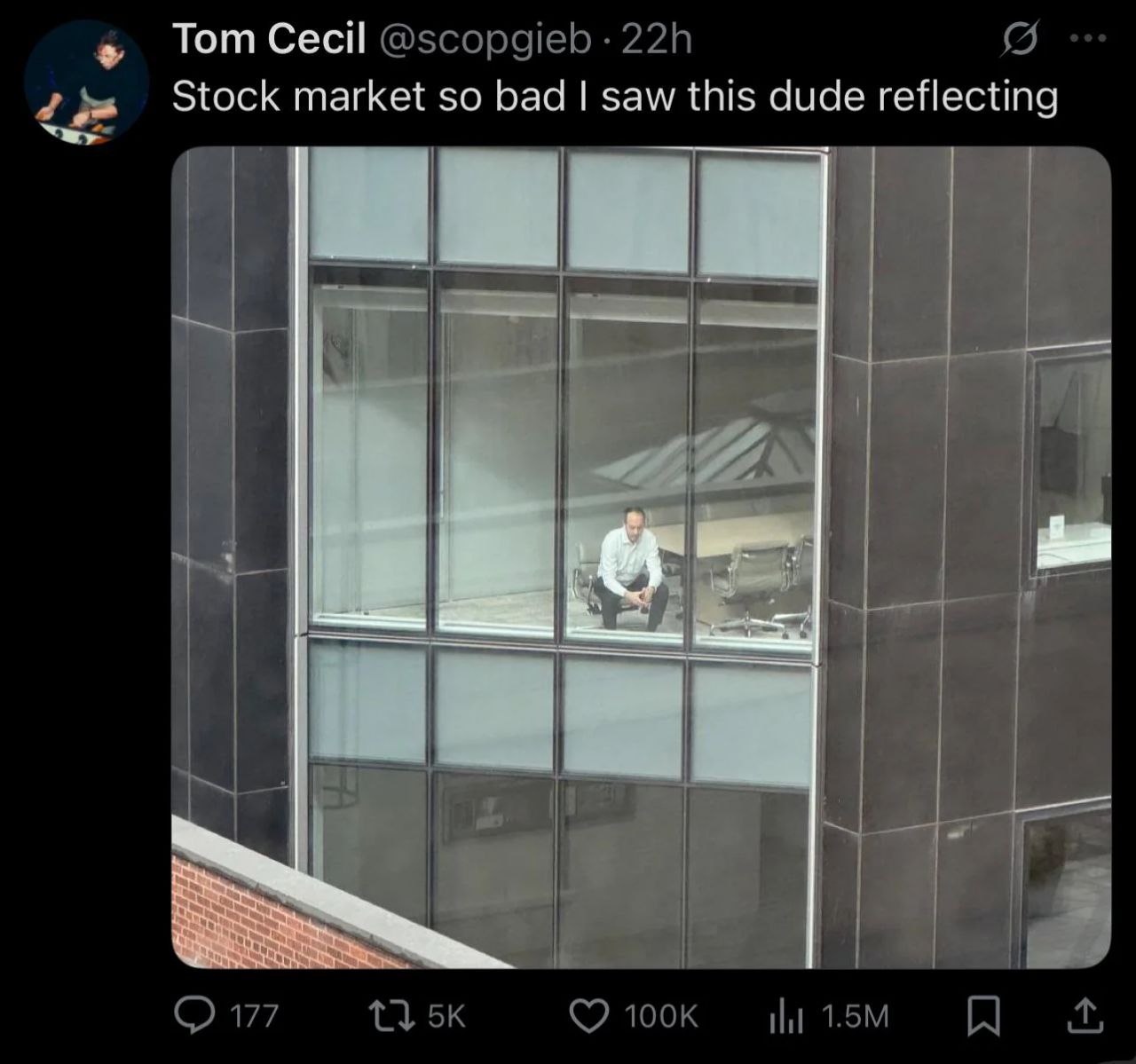 Гот @scopgieb Stock market so bad saw this dude reflecting О 177 НЕ