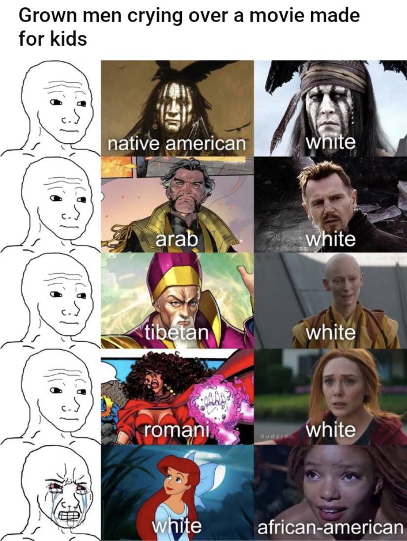 Grown men crying over а movie made for kids А native american 4 3% ага ite 3% Stan white white rom african-american,