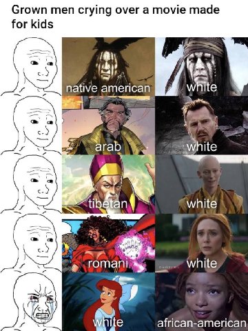 Grown men crying over а movie made for kids А native american 4 3% ага ite 3% Stan white white rom african-american,