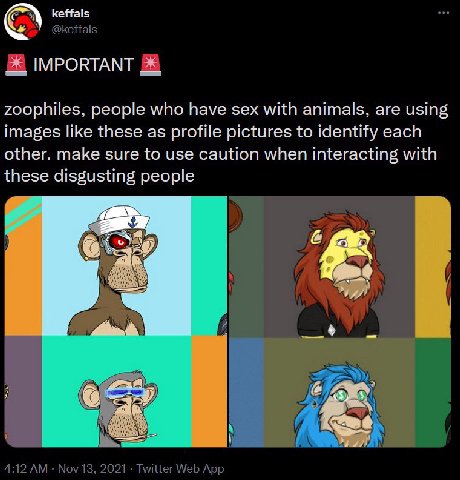 keffals 1МРОВТАМТ zoophiles, people who have sex with animals, are using images like these as profile pictures to identify each other. make sure to use caution when interacting with these disgusting p