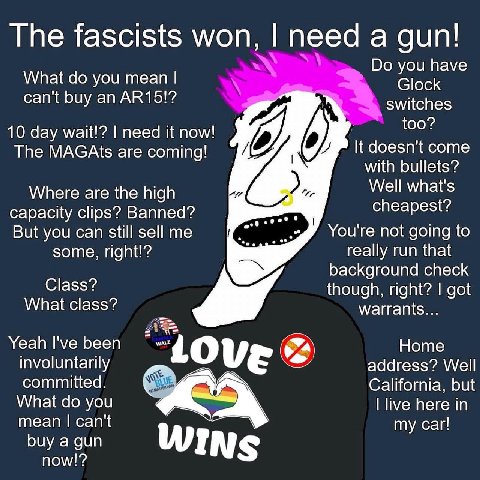 The fascists won, need а gun! you have What you mean Glock can't buy an switches 10 day wait!? need it now! The MAGAts are coming! It doesn't come with bullets? Where are the high Well what's capacity