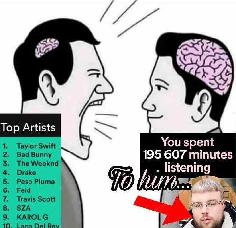 Top Artists Taylor Swift You spent Bad Bunny 195 607 minutes The Weeknd Drake listenin Peso Pluma eco Feid Travis Scott SZA 10 KAROLG Lana Del Rev