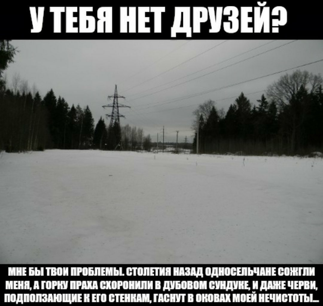 УТЕБЯ НЕТ ДРУЗЕЙ? МНЕ БЫ ТВОИ ПРОБЛЕМЫ. СТОЛЕТИЯ НАЗАД ОДНОСЕЛЬЧАНЕ СОЖГЛИ МЕНЯ, А ГОРКУ ПРАХА СКОРОНИЛИ В ДУБОВОМ СУНДУКЕ, И ДАЖЕ ЧЕРВИ, ПОДПОЛЗАЮЩИЕ К ЕГО СТЕНКАМ, ГАСНУТ В ОКОВАХ МОЕЙ