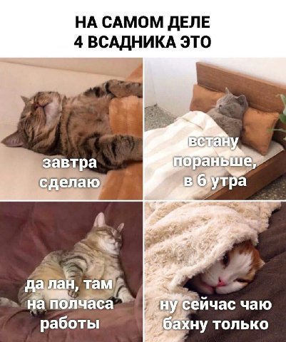 НА САМОМ ДЕЛЕ 4 ВСАДНИКА ЭТО завтра сделаю a: Часа еичас чаю бахну только
