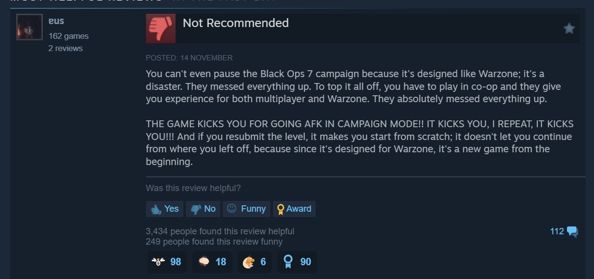 eus 162 games Not Recommended 2 reviews О 4 NOVEN You can't even pause the Black Ops 7 campaign because it's designed like Warzone; it's a disaster. They messed everything up. To top it all off, you h