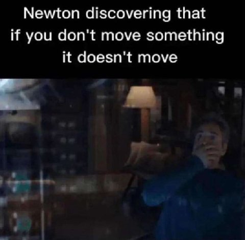 Newton discovering that if you don't move something it doesn't move