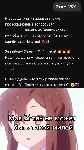 Зачем СВО? И вообще, хватит задавать такие провокационные вопросы! (” °[1°) 7 .+— Владимир Владимирович ошибиться! Никогда! 2 {4+ Наши солдаты — герои, аты... ты просто не понимаешь всей глубины ситуа