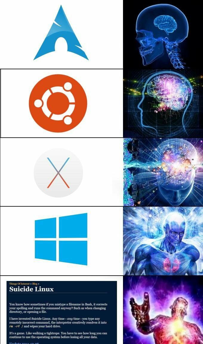 5 3 SAK А 4 4 2 А A 1 77 я it 3 и 3 3 Я we Я a Suicide Linux You know how sometimes if you mistype a filename in Bash, it corrects your spelling and runs the command anyway? Such as when changing dire