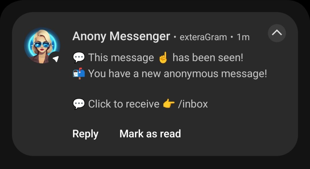 Апопу Messenger ежегаСгат This message has been seen! a You have anew anonymous message! Click to receive /inbox Reply Mark as read