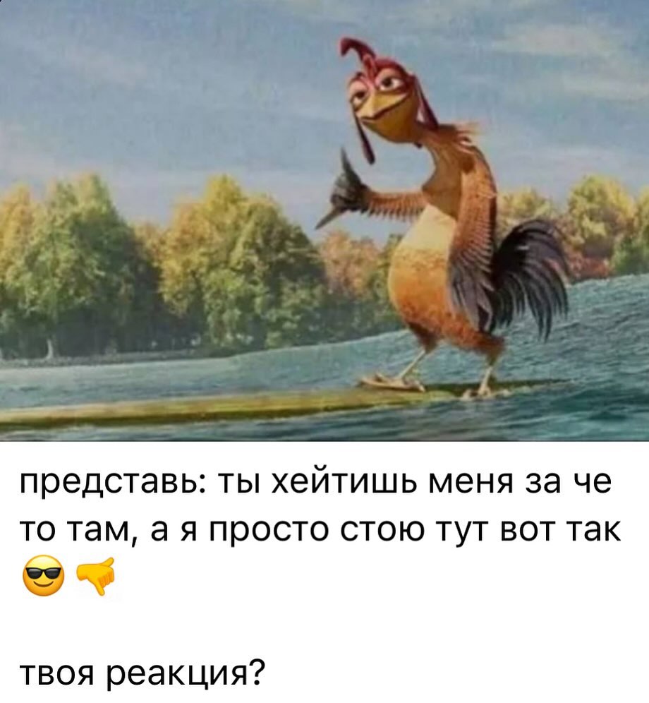 представь: ты хейтишь меня за че то там, а я просто стою тут вот так твоя реакция?