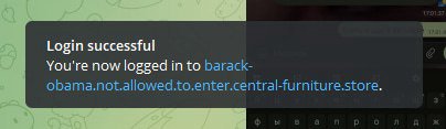 Login successful You're now logged in to barack- obama.not.allowed.to.enter.central-furniture.store.