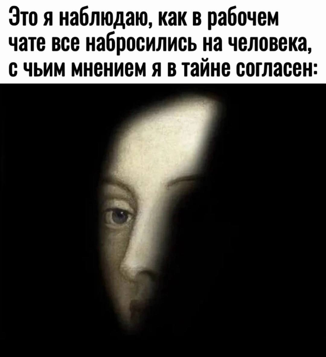 Это я наблюдаю, как в рабочем чате все набросились на человека, с чьим мнением я в тайне согласен
