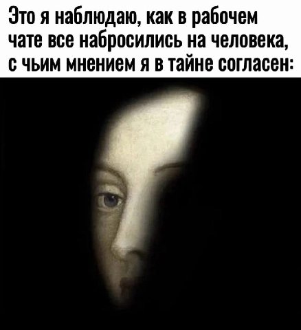 Это я наблюдаю, как в рабочем чате все набросились на человека, с чьим мнением я в тайне согласен