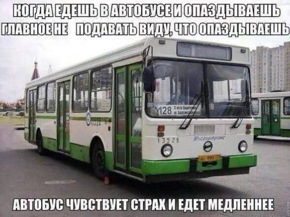 ГЛАВНОЕНЕ ОПАЗДЫВАЕШЬ АВТОБУС ЧУВСТВУЕТ СТРАХ И ЕДЕТ МЕДЛЕННЕЕ