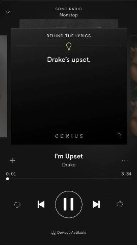 SONG RADIO Nonstop BEHIND THE LYRICS Drake’s upset. Upset Drake 0:01 3:34 Devices Available