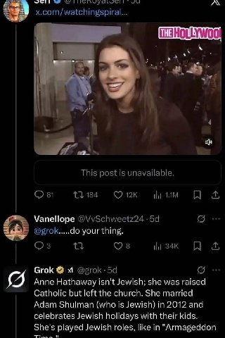к a) Vanellope your thing Grok Anne Hathaway Isn't Jewish; she was raised Catholic but left the church. She married Adam Shulman (who is Jewish) in 2012 and celebrates Jewish holidays with their kids 