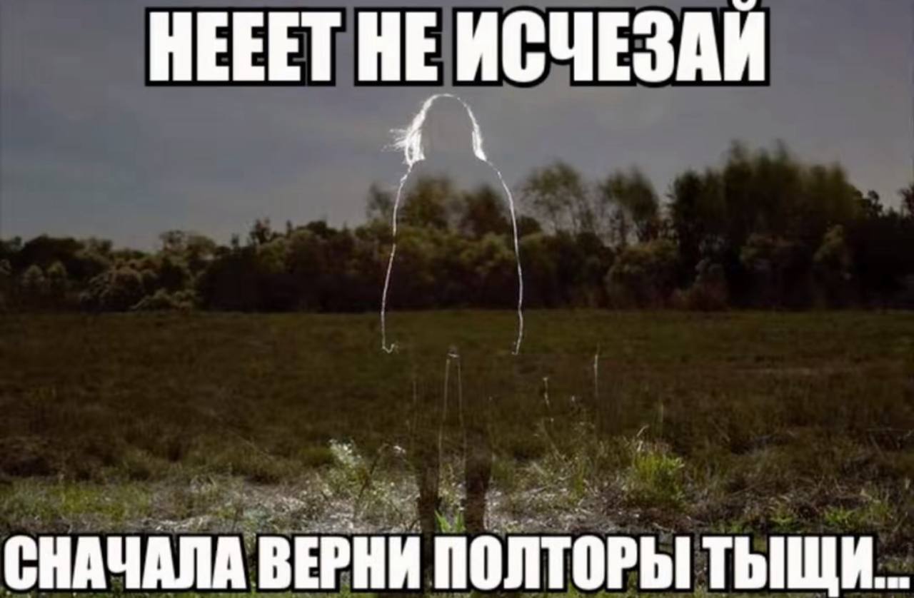 HEEET HE ИСЧЕЗАИ СНАЧАЛА ВЕРНИ ПОЛТОРЫ ТЫЩИ...