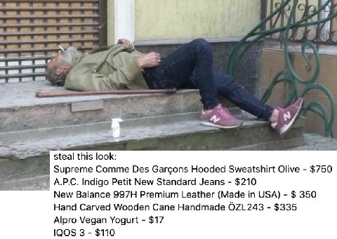 9 и Cre 4 steal this look: Supreme Comme Des Gargons Hooded Sweatshirt Olive $750 АРС. Indigo Petit New Standard Jeans $210 New Balance Premium Leather (Made in USA) 350 Hand Carved Wooden Cane Handma