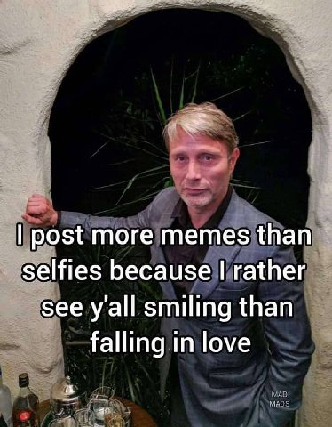 post more memes than selfies because rather see yall smiling than falling in love