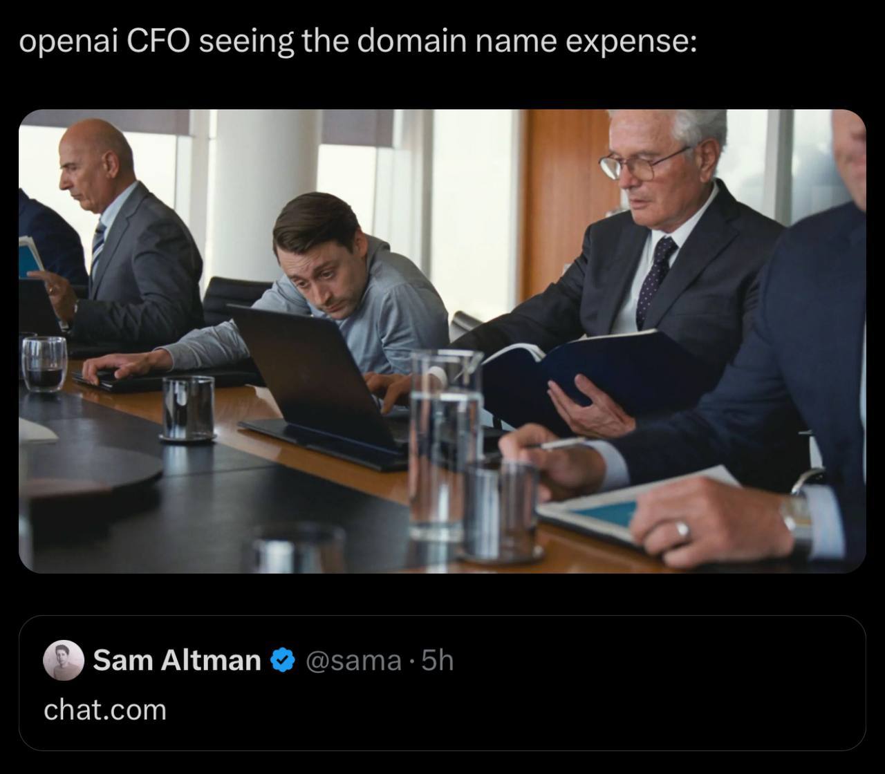 орепа! CFO seeing the domain name expense: и i 1 Sam Altman chat.com
