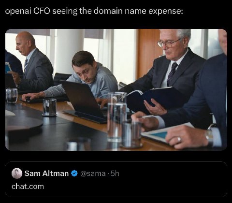 орепа! CFO seeing the domain name expense: и i 1 Sam Altman chat.com