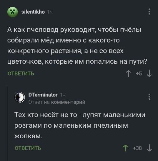 silentikho 1 A как пчеловод руководит, чтобы пчёлы собирали мёд именно с какого-то конкретного растения, а не всех цветочков, которые попались на пути? ОТВЕТИТЬ +51 DTerminator 14 Ответ на комментарий